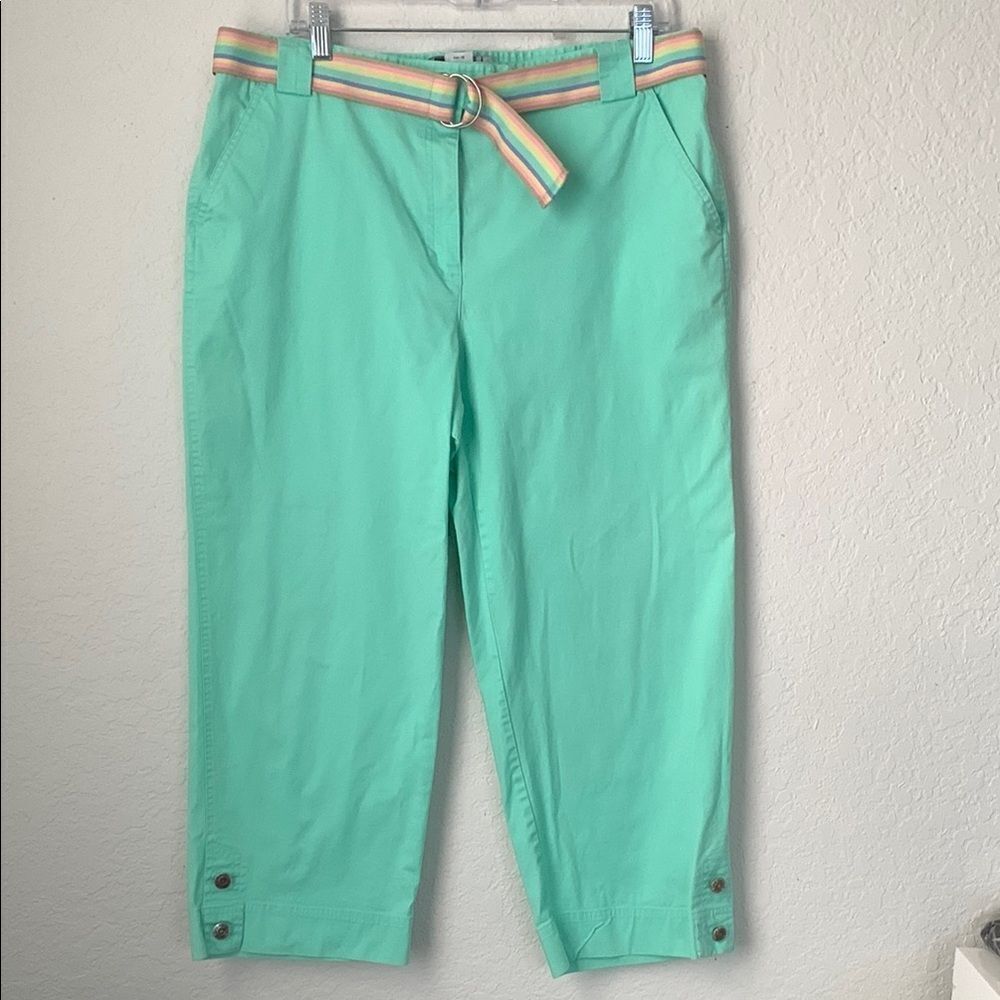 Sag & Harbor Sport Mint Green Cropped Pants with Striped Belt Size 16